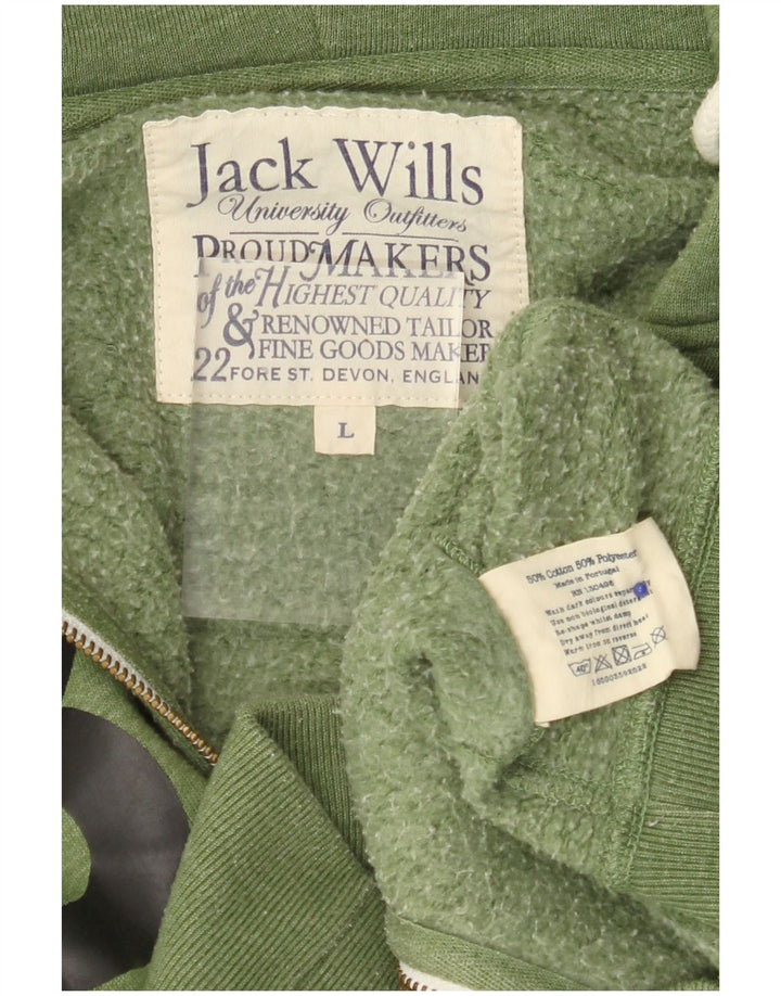 JACK WILLS Suéter masculino com capuz e zíper gráfico grande algodão verde