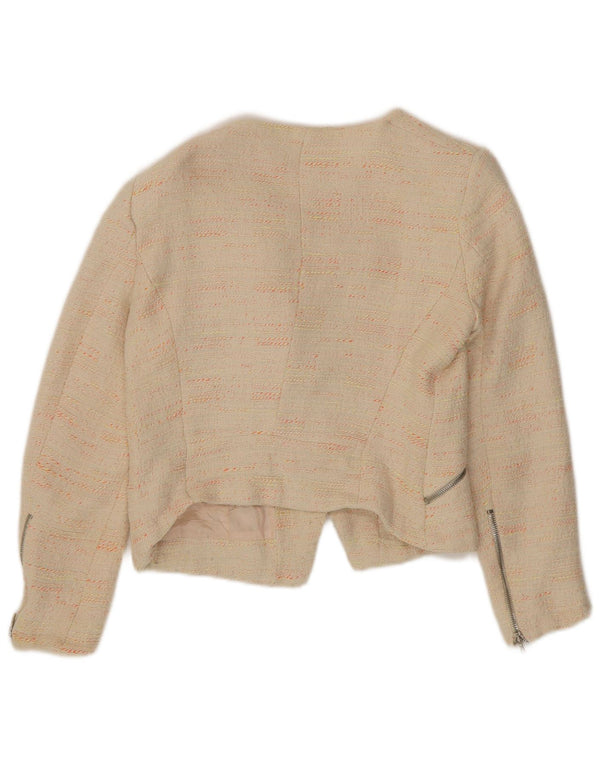 Jaqueta blazer feminina Zara UK 12 algodão manchado bege médio
