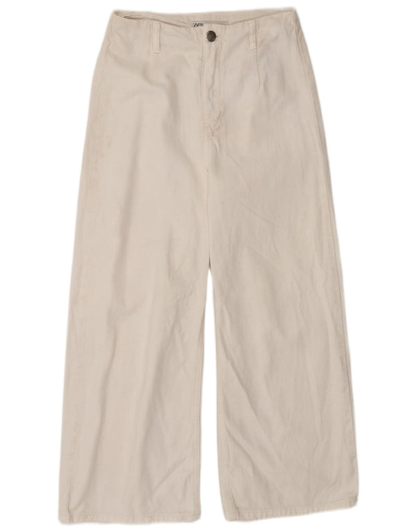 Zara Jeans feminino cintura alta com perna larga EU 36 XS W26 L26 algodão branco