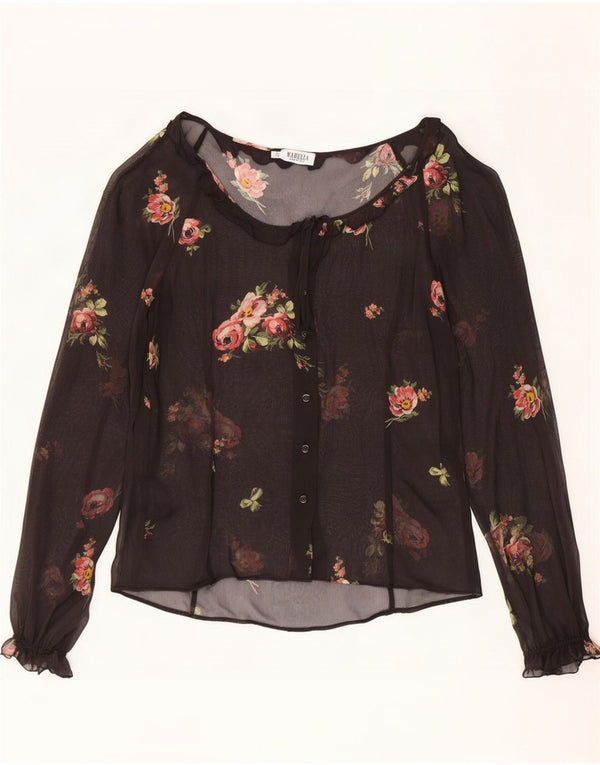 Blusa feminina Marella transparente Reino Unido 10 pequena viscose floral preta