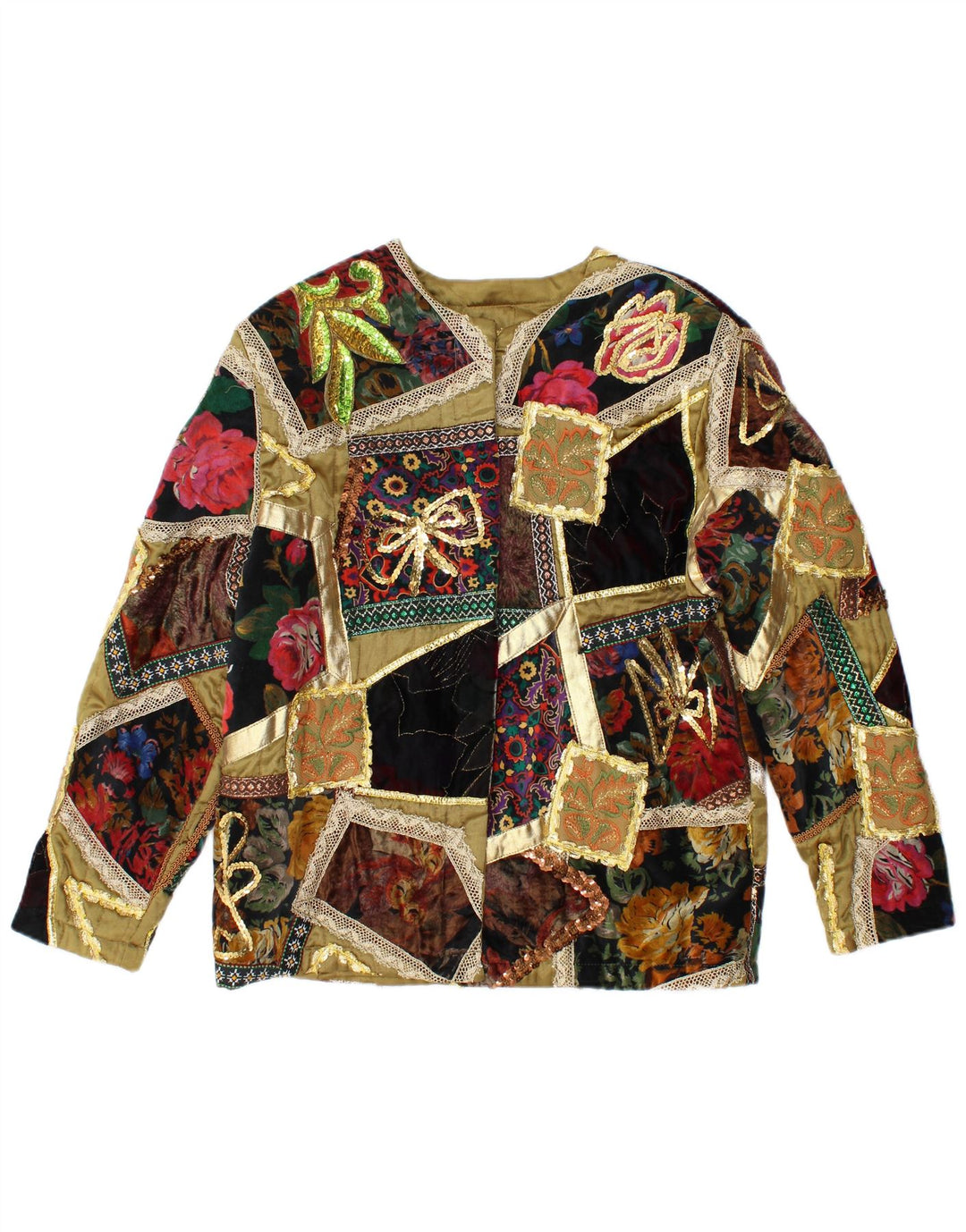 Jaqueta blazer feminina ELISA LANDRI Reino Unido 16 grande cáqui patchwork viscose