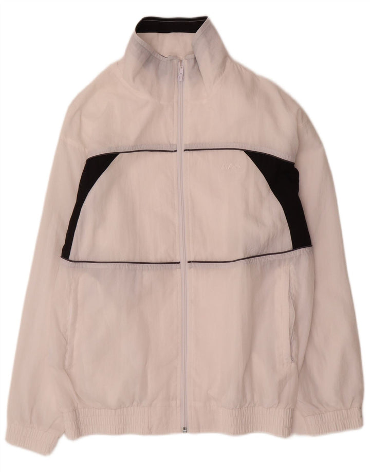 Jaqueta de agasalho feminino vintage UK 12 bloco colorido branco médio