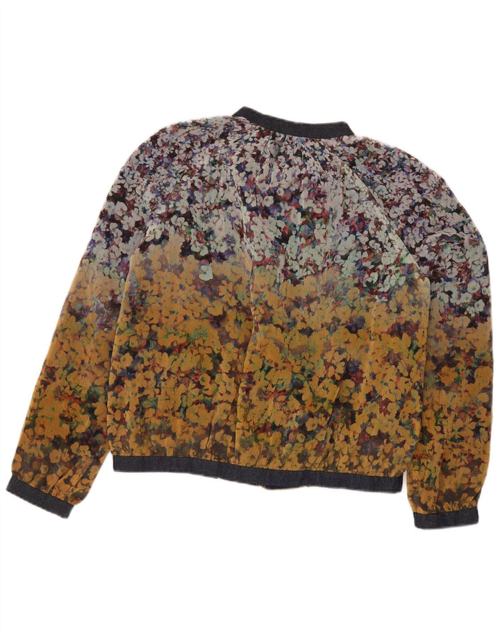 Zara Womens Oversized Bomber Jacket UK 10 Pequeno Poliéster Floral Amarelo