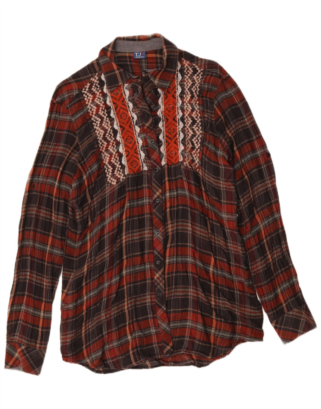 Trussardi Camisa Longline Feminina Reino Unido 14 Médio Xadrez Borgonha