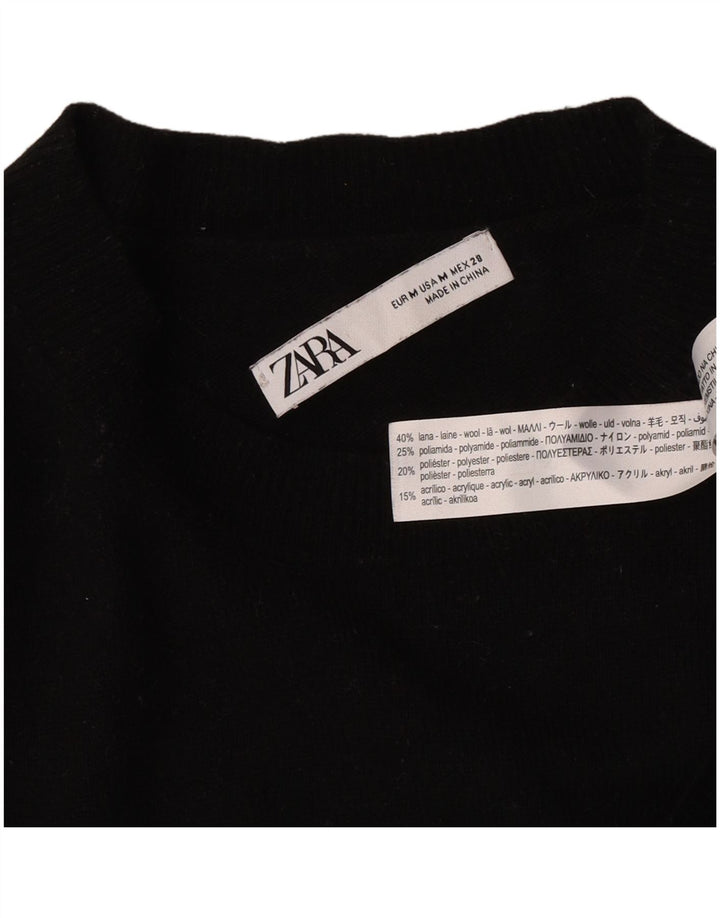 Zara Suéter feminino oversized com gola redonda Reino Unido 14 lã preta média