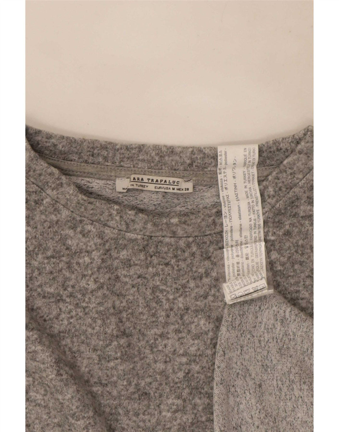 Blusa feminina Zara Trafaluc manga comprida top UK 14 cinza médio manchado