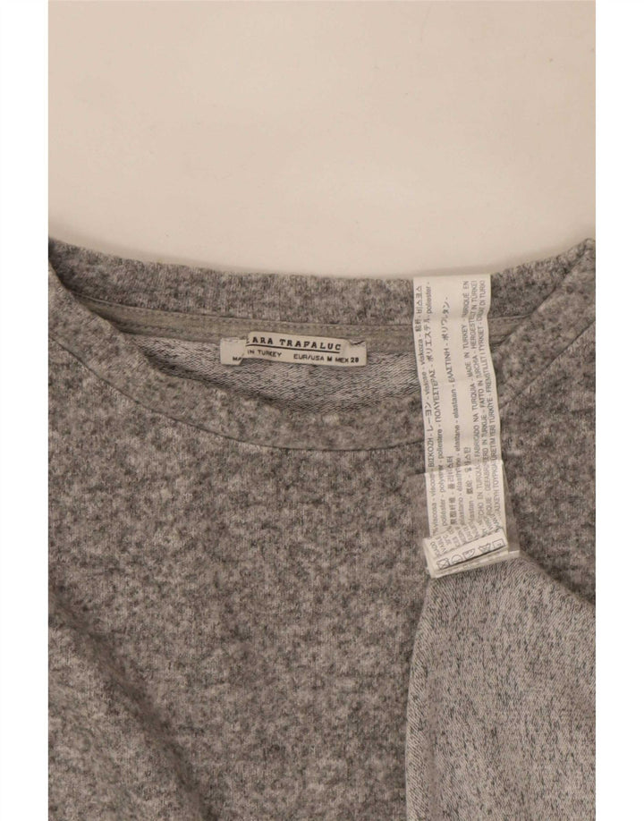 Blusa feminina Zara Trafaluc manga comprida top UK 14 cinza médio manchado