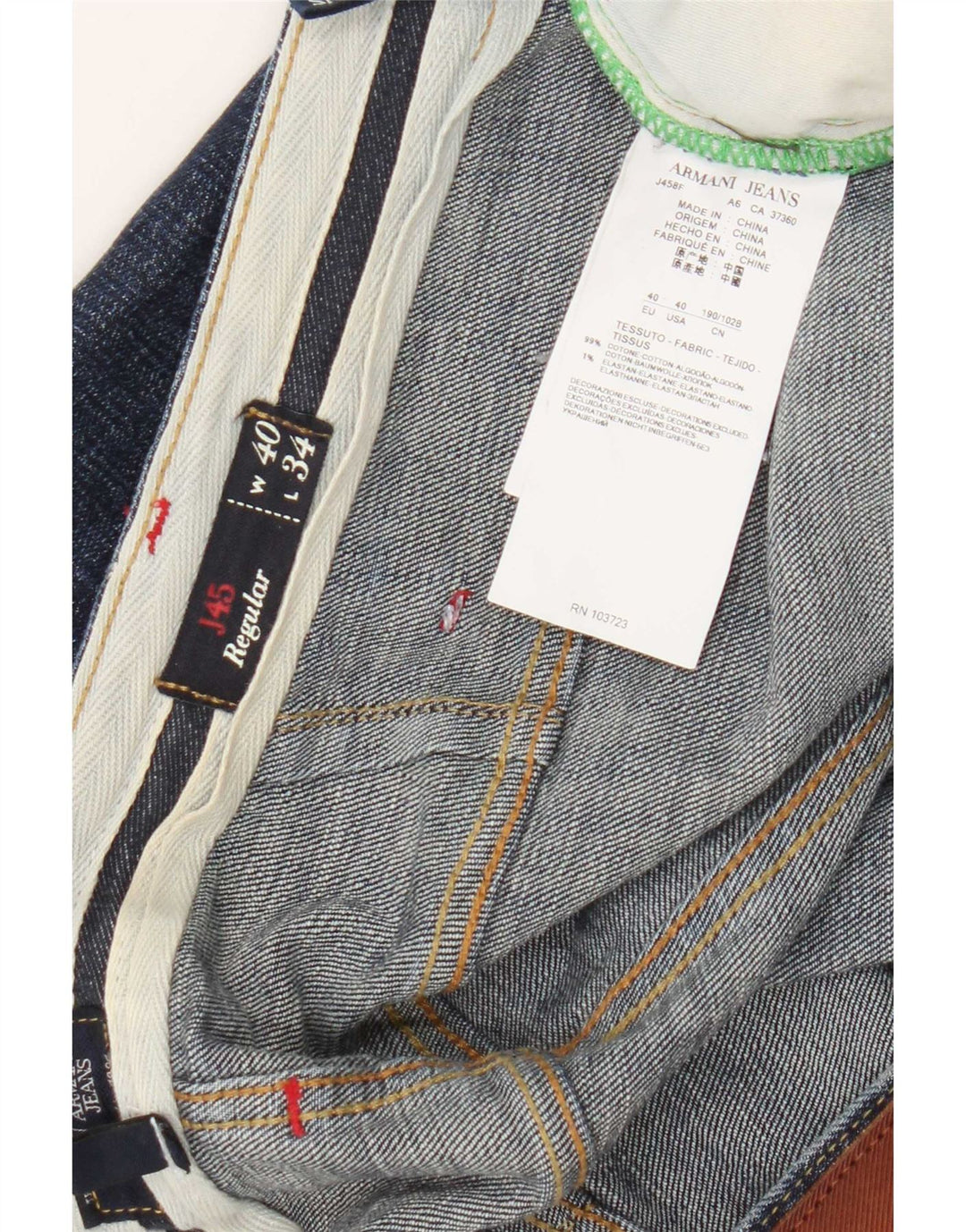 Armani Masculino Regular Straight Jeans W40 L34 Azul Marinho Algodão