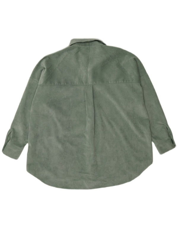 Camisa feminina de veludo cotelê Zara UK 14 poliéster verde médio