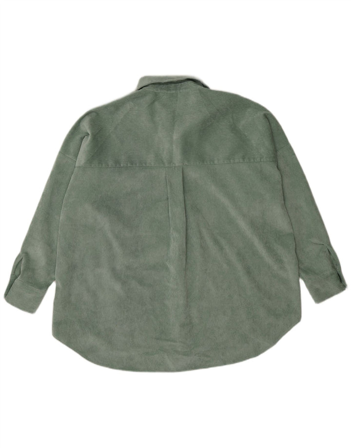 Camisa feminina de veludo cotelê Zara UK 14 poliéster verde médio