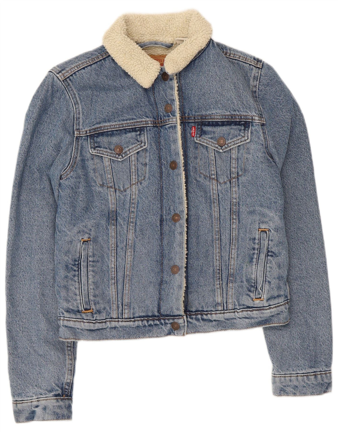 Jaqueta jeans feminina Levi's Sherpa UK 6 XS azul algodão