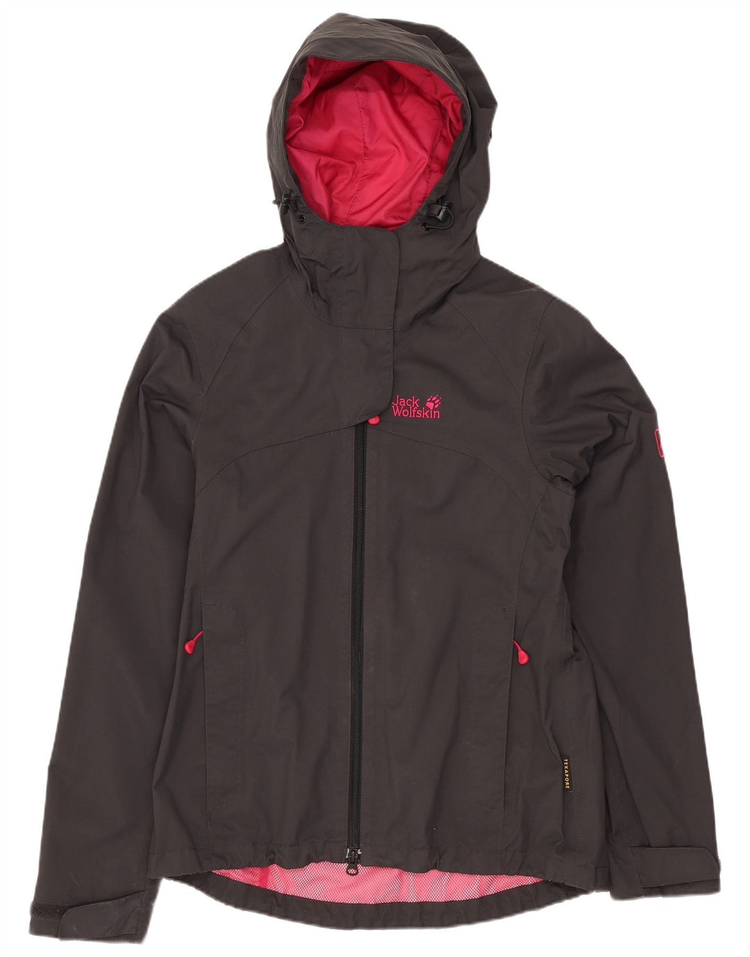 Jaqueta de chuva feminina com capuz Jack Wolfskin Reino Unido 8/10 pequena cinza poliamida