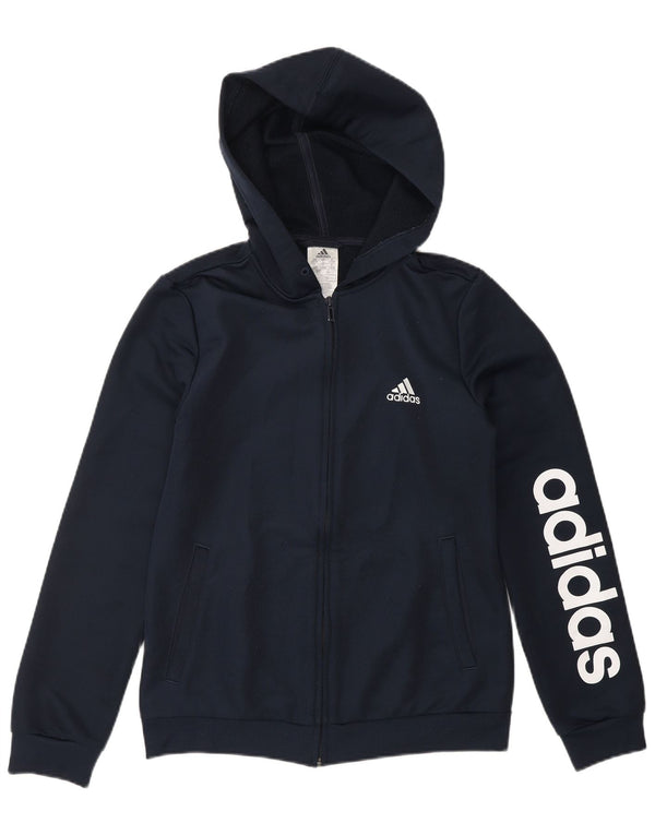 ADIDAS Mens Graphic Zip Hoodie Sweater Reino Unido 8/10 Pequeno Azul Marinho Poliéster