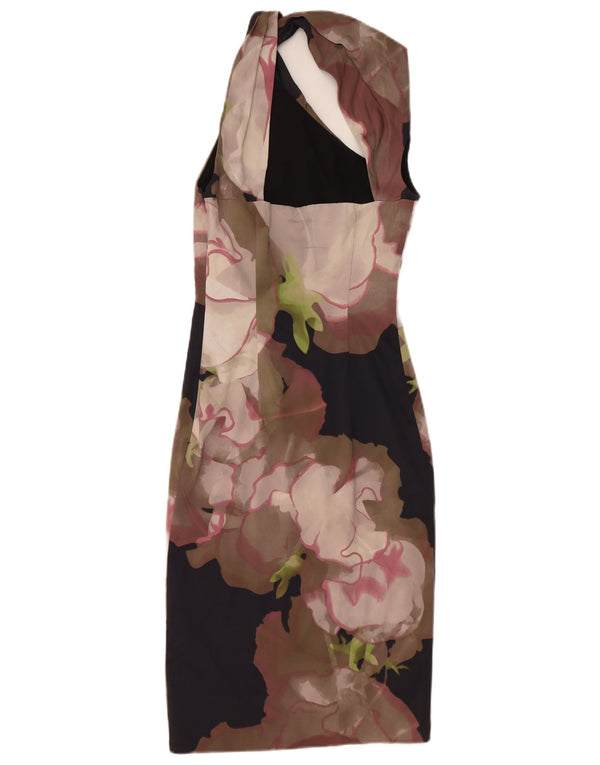 Vestido halter feminino Karen Millen Reino Unido 6 XS preto floral acetato