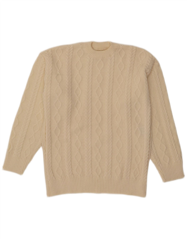 Suéter vintage masculino com gola redonda, pequeno bege