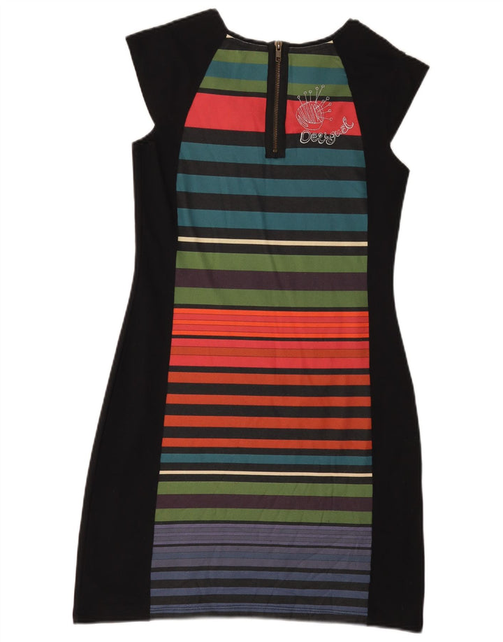 Vestido feminino Desigual com bainha gráfica UK 12 médio preto listrado