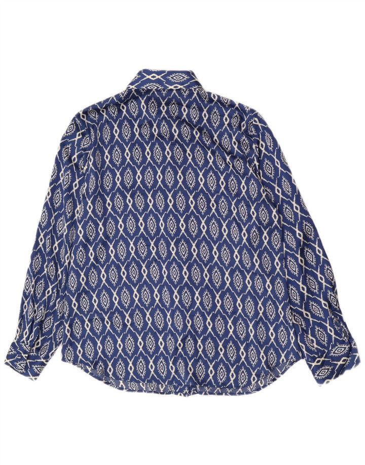 Zara Camisa Feminina UK 10 Pequena Azul Ikat