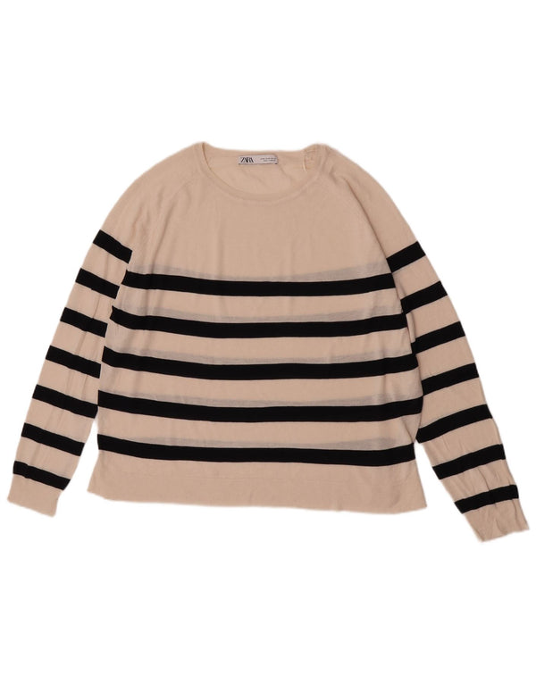 Suéter feminino Zara com gola canoa e viscose listrada branca UK 18 XL
