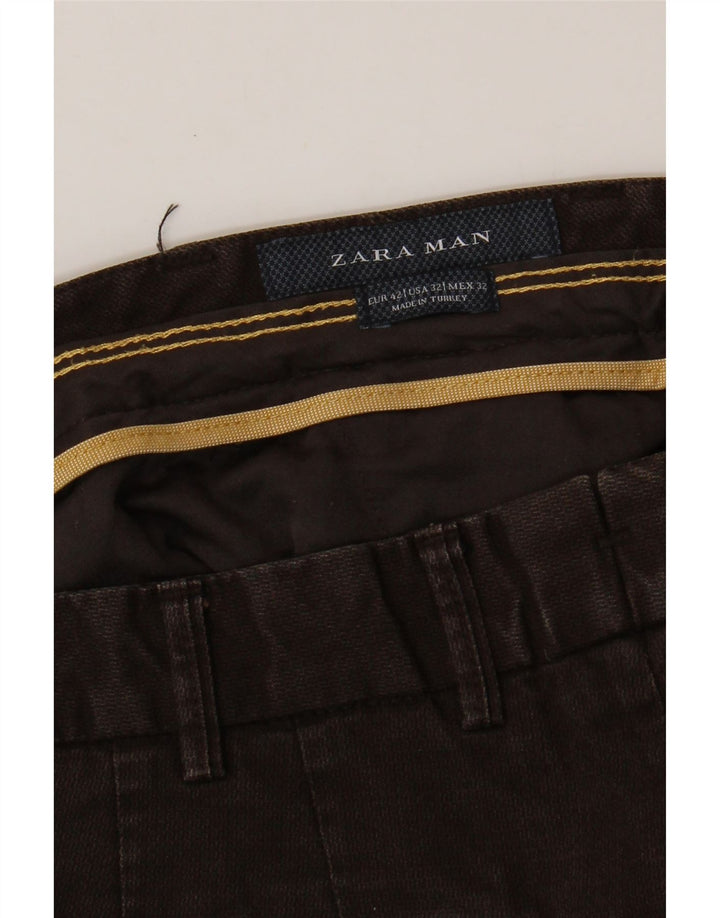 Zara Mens Slim Suit Calças EU 42 Grande W32 L32 Marrom