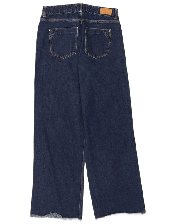 Zara Jeans feminino de perna larga EU 38 pequeno W28 L31 algodão azul marinho