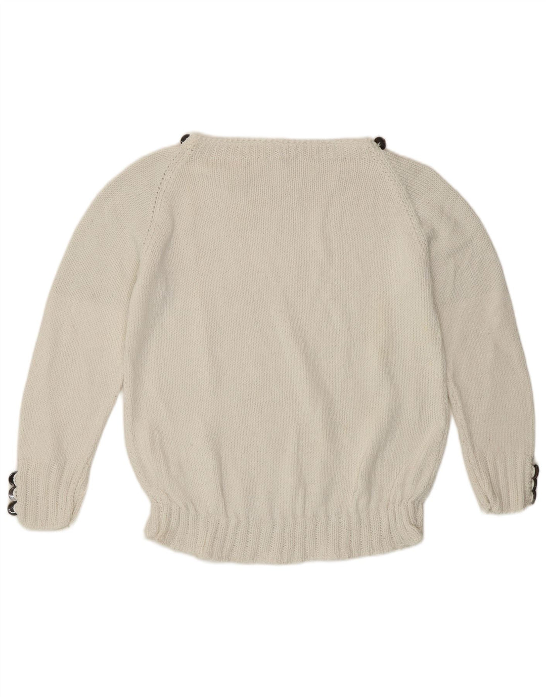 Suéter feminino vintage com gola canoa UK 12 médio branco