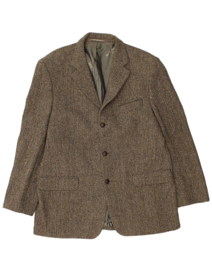 Jaqueta blazer masculina de 3 botões Harris Tweed Reino Unido 40 grande espinha de peixe marrom