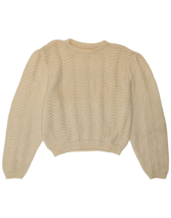 Suéter feminino vintage com gola redonda UK 16 grande off white