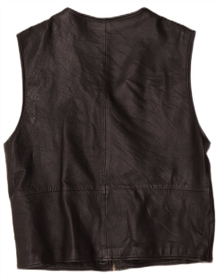 Colete de couro masculino vintage UK 36 pequeno preto