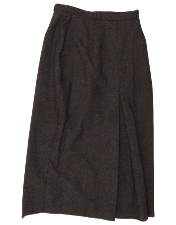 Saia midi feminina vintage Reino Unido 12 médio W27 lã cinza