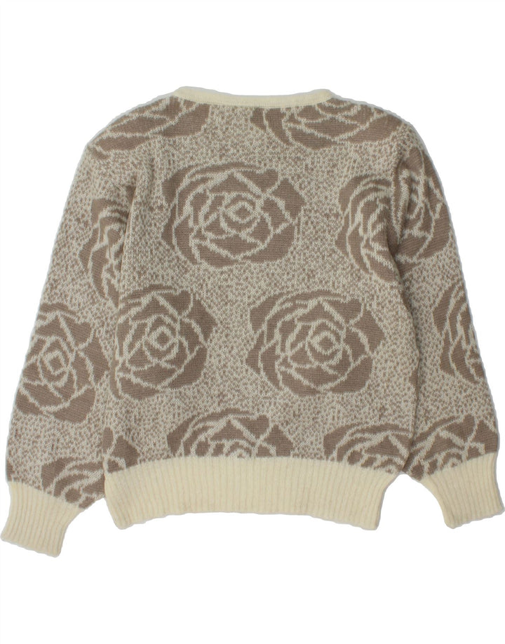 VINTAGE Womens Boat Neck Jumper Sweater IT 44 Medium Grey Floral Vintage Vintage and Second-Hand Vintage from Messina Hembry 