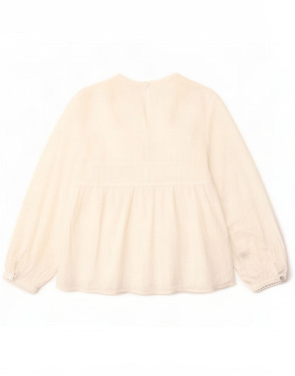 Zara blusa feminina manga 3/4 Top UK 10 pequeno poliéster branco