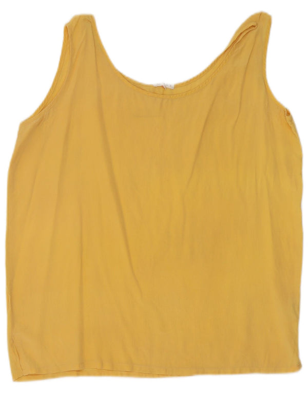 Blusa feminina vintage sem mangas UK 14 seda amarela média