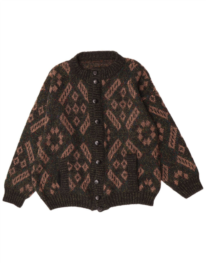 Suéter cardigã masculino vintage grande lã geométrica verde