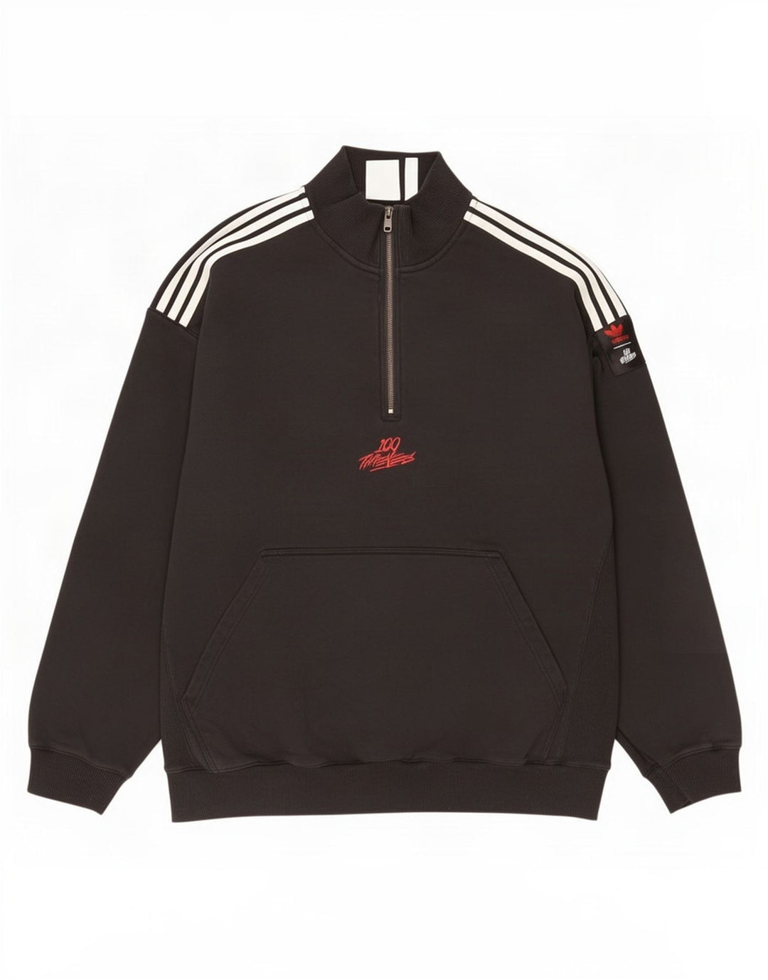 Adidas Mens Zip Neck Moletom Jumper Grande Algodão Preto