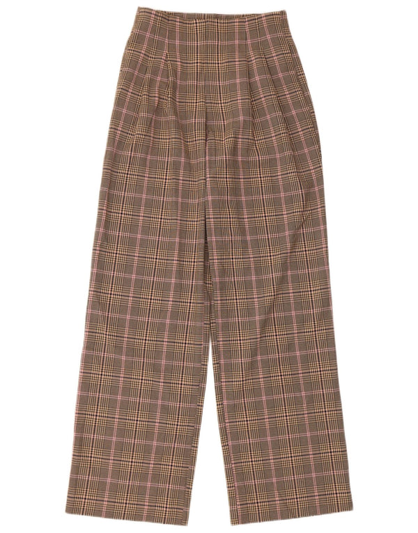 Calça casual feminina Zara Pegged XS W24 L30 poliéster xadrez bege