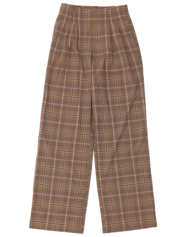 Calça casual feminina Zara Pegged XS W24 L30 poliéster xadrez bege