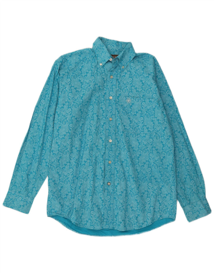 Camisa masculina Ariat pequena azul paisley algodão