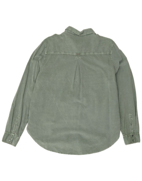 Guess Camisa feminina militar de veludo cotelê grande Reino Unido 12 algodão verde médio