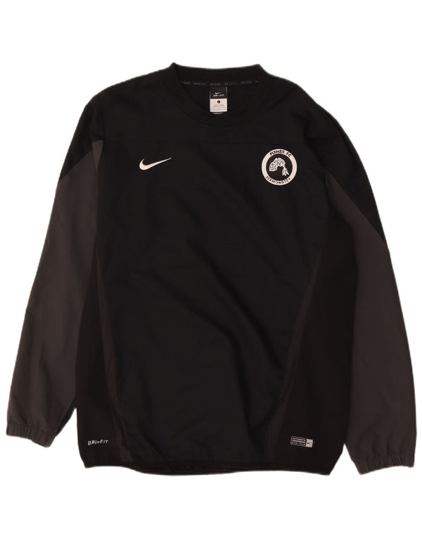 Top gráfico Nike masculino Dri Fit manga comprida grande bloco colorido preto de poliéster
