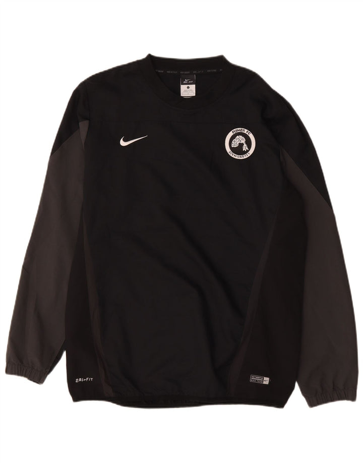 Top gráfico Nike masculino Dri Fit manga comprida grande bloco colorido preto de poliéster