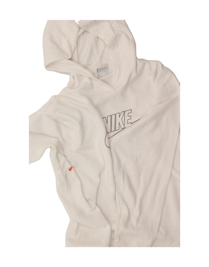 NIKE Womens Oversized Graphic Hoodie Jumper UK 10 Small Off White Cotton Vintage Nike and Second-Hand Nike from Messina Hembry 