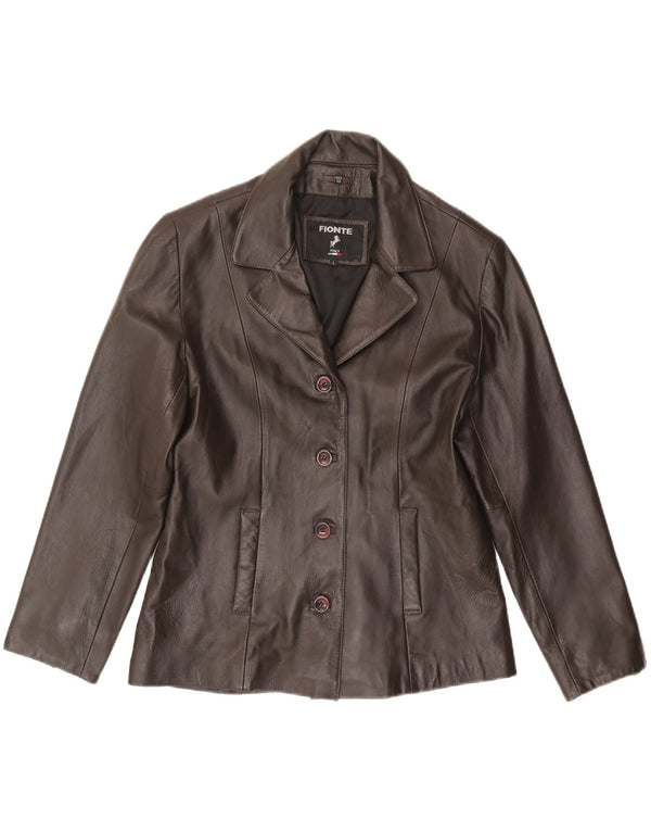 Jaqueta blazer feminina Fionte de couro com 4 botões Reino Unido 16 grande couro marrom