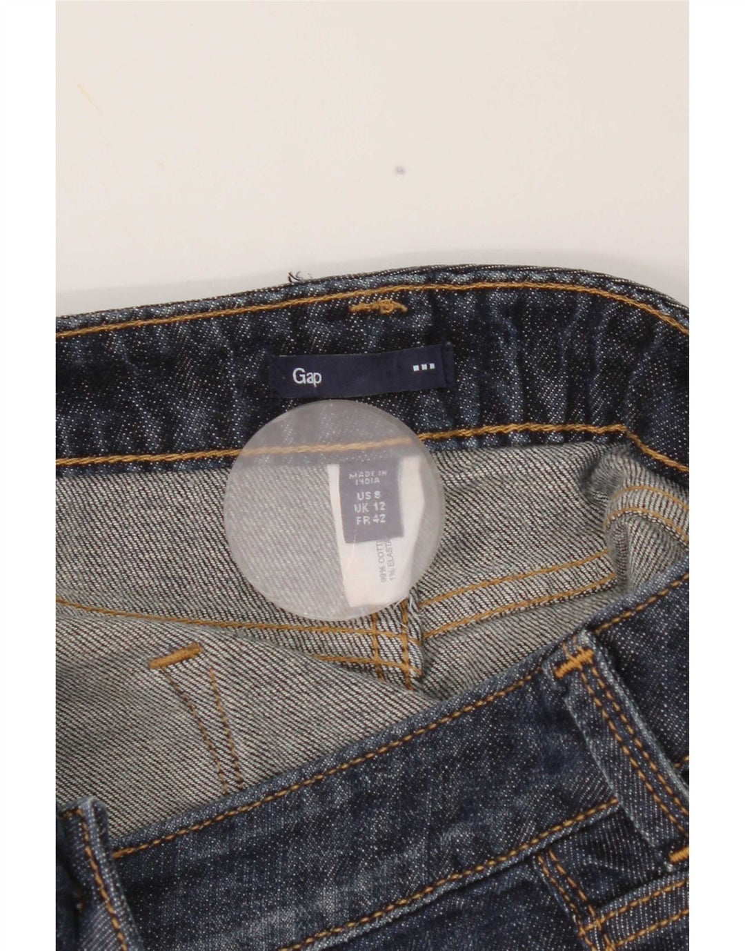 Mini saia jeans feminina Gap Reino Unido 12 médio W32 algodão azul marinho