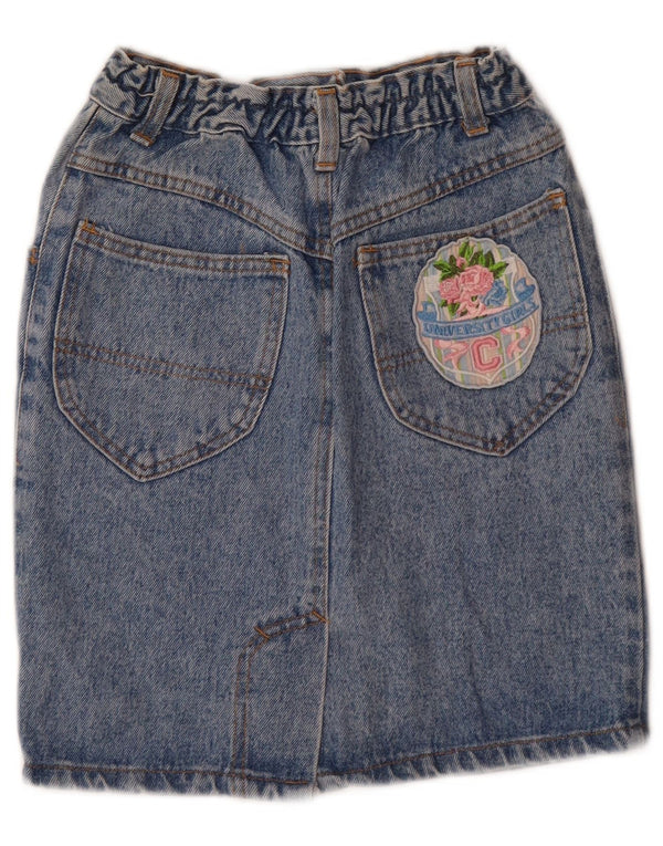 Saia jeans gráfica vintage para meninas 12-13 anos W24 algodão azul
