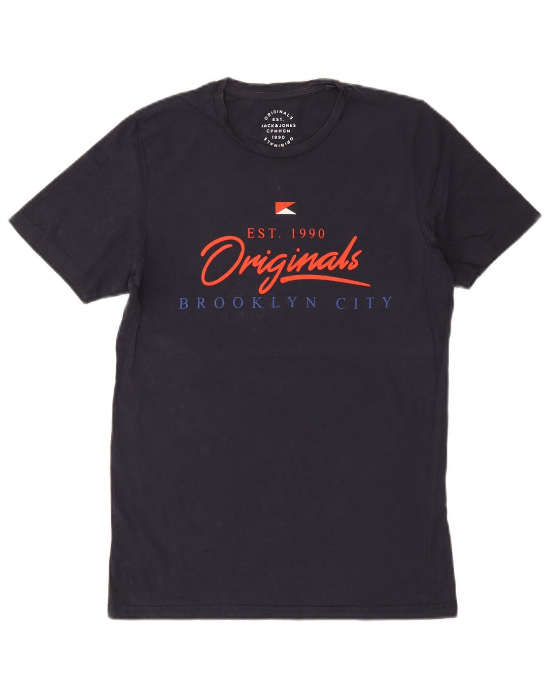 Camiseta gráfica masculina Jack & Jones Top médio algodão azul marinho