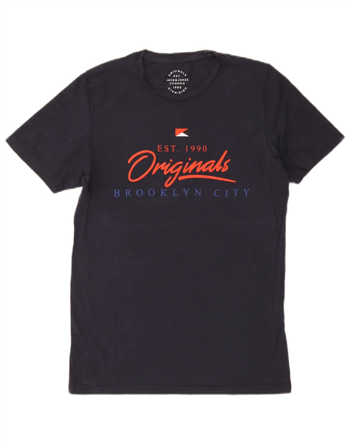 Camiseta gráfica masculina Jack & Jones Top médio algodão azul marinho