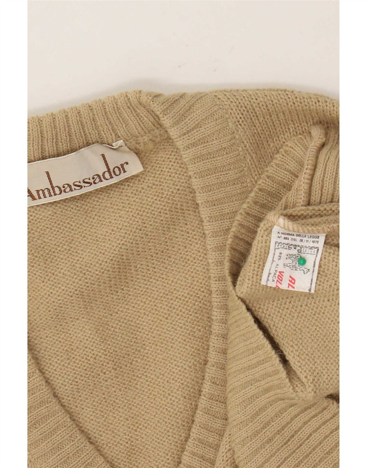 Suéter masculino Ambassador com decote em V, lã de alpaca bege médio