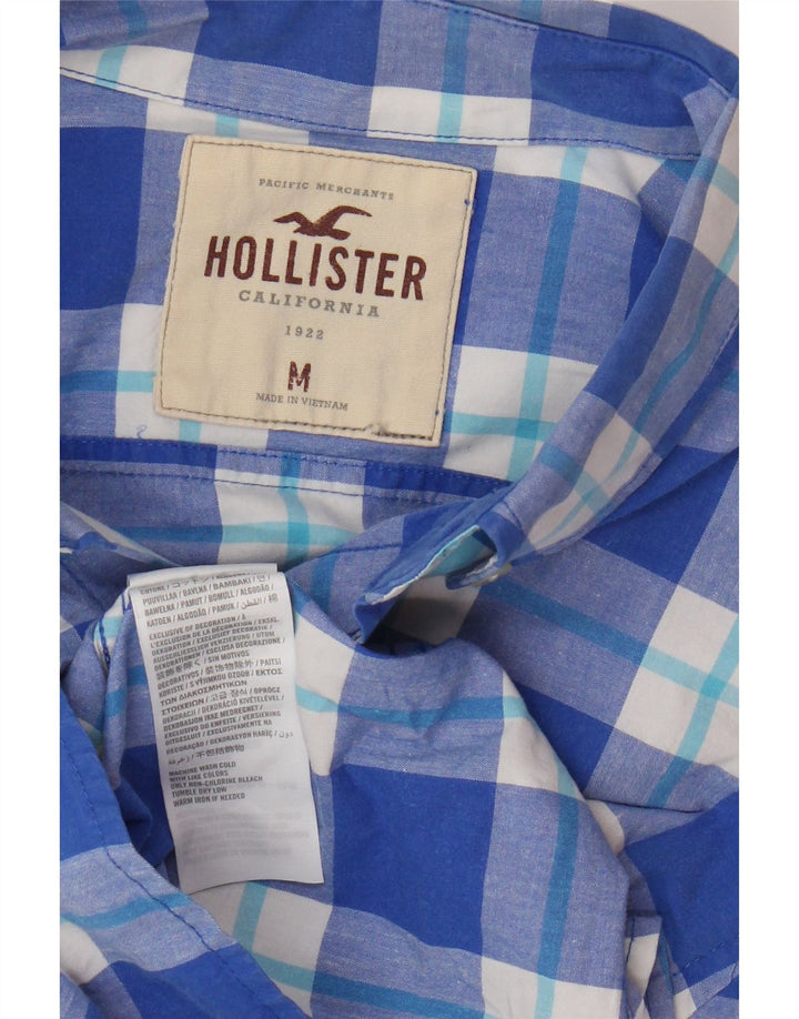 Camisa masculina Hollister de algodão xadrez azul médio
