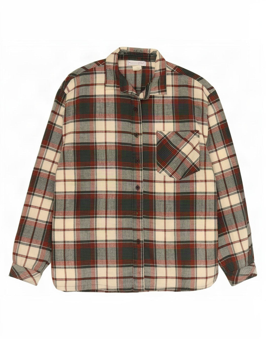 Camisa de flanela feminina vintage Reino Unido 14 algodão xadrez verde médio