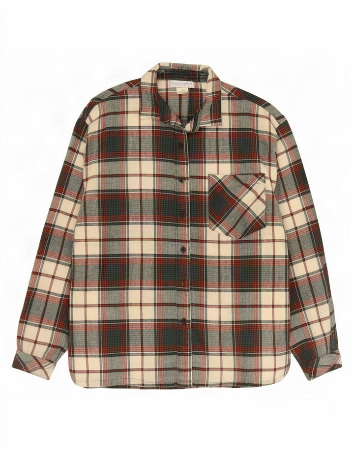 Camisa de flanela feminina vintage Reino Unido 14 algodão xadrez verde médio